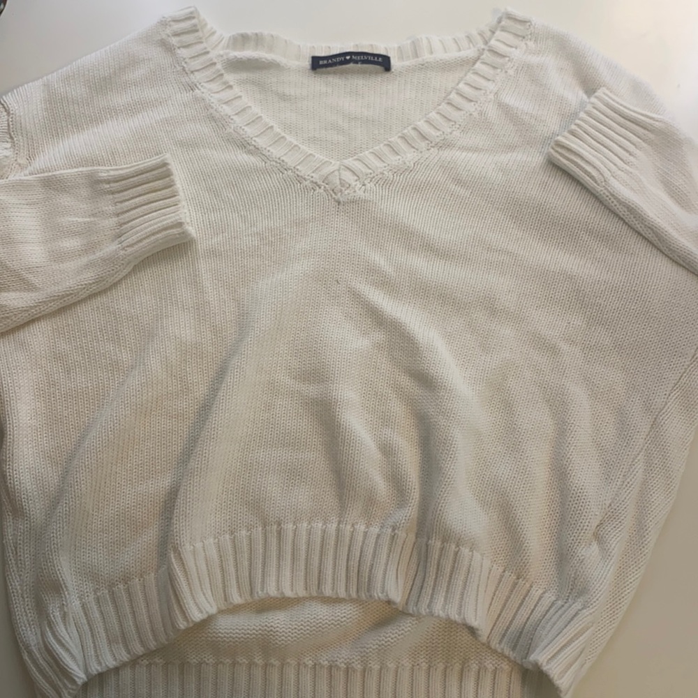 Cotton white v-neck sweater